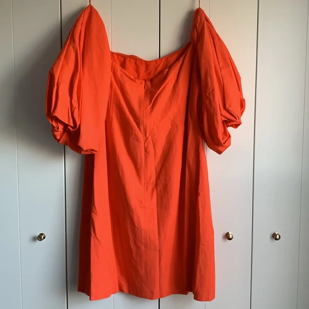 Mango Strapless Puff-Sleeve Mini Dress in Bright Orange - Picture 7 of 10